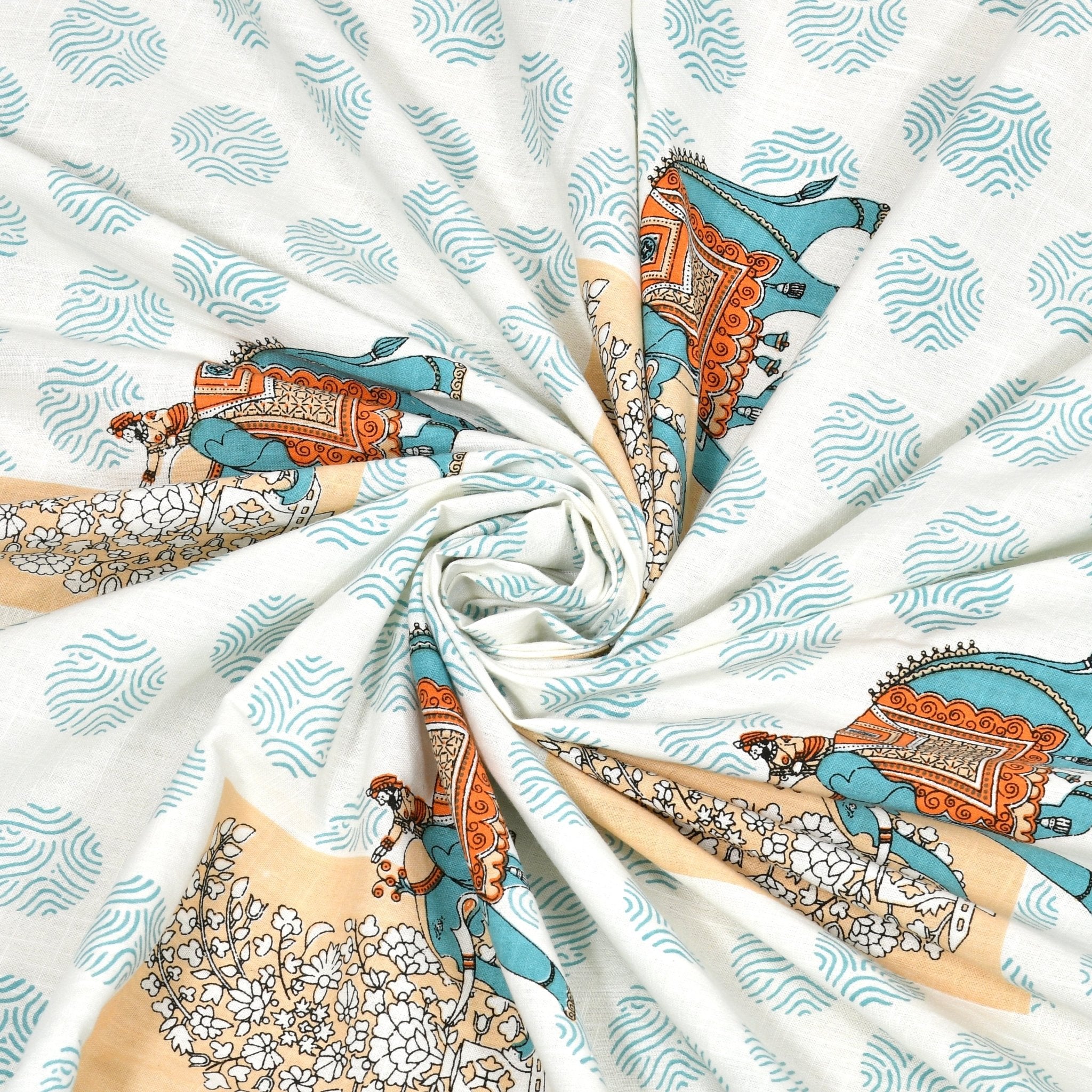 Raj Gharana Jaipur Cotton Bedsheet | 100% Pure Cotton | Premium Handblock Printed King Size Bed Sheet with Pillow Covers | Elephant Green - Shopurneeds