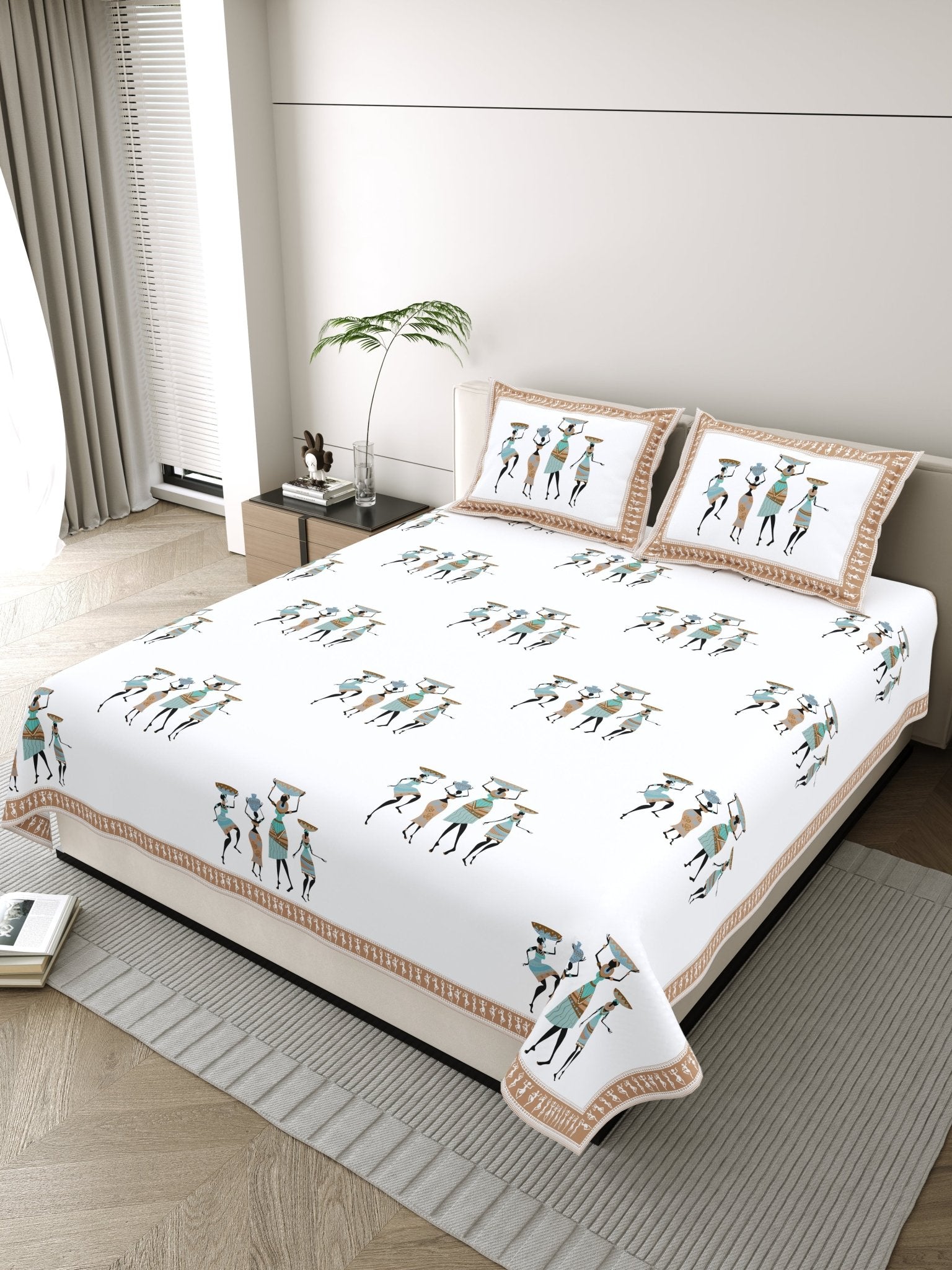 Raj Gharana Jaipur Cotton Bedsheet | 100% Pure Cotton | Premium Handblock Printed King Size Bed Sheet with Pillow Covers | Kalakriti Brown - Shopurneeds