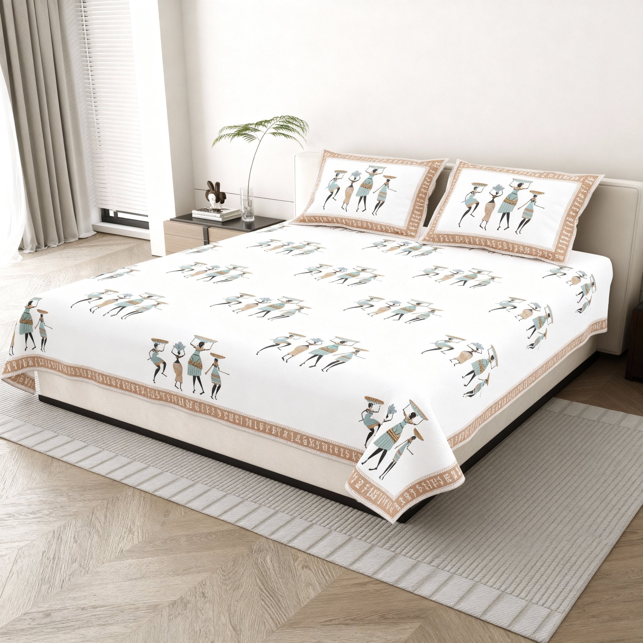 Raj Gharana Jaipur Cotton Bedsheet | 100% Pure Cotton | Premium Handblock Printed King Size Bed Sheet with Pillow Covers | Kalakriti Brown - Shopurneeds