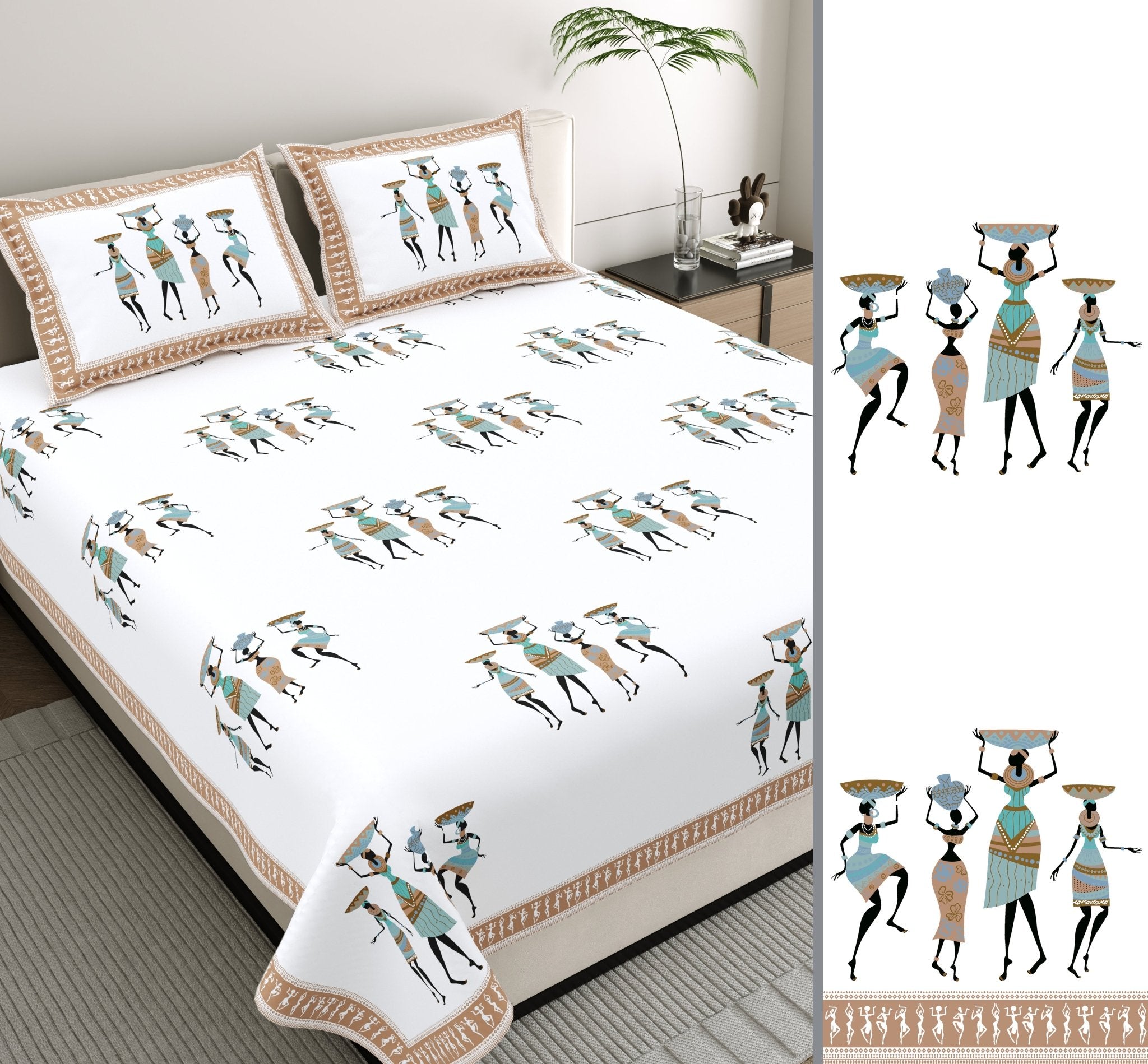 Raj Gharana Jaipur Cotton Bedsheet | 100% Pure Cotton | Premium Handblock Printed King Size Bed Sheet with Pillow Covers | Kalakriti Brown - Shopurneeds