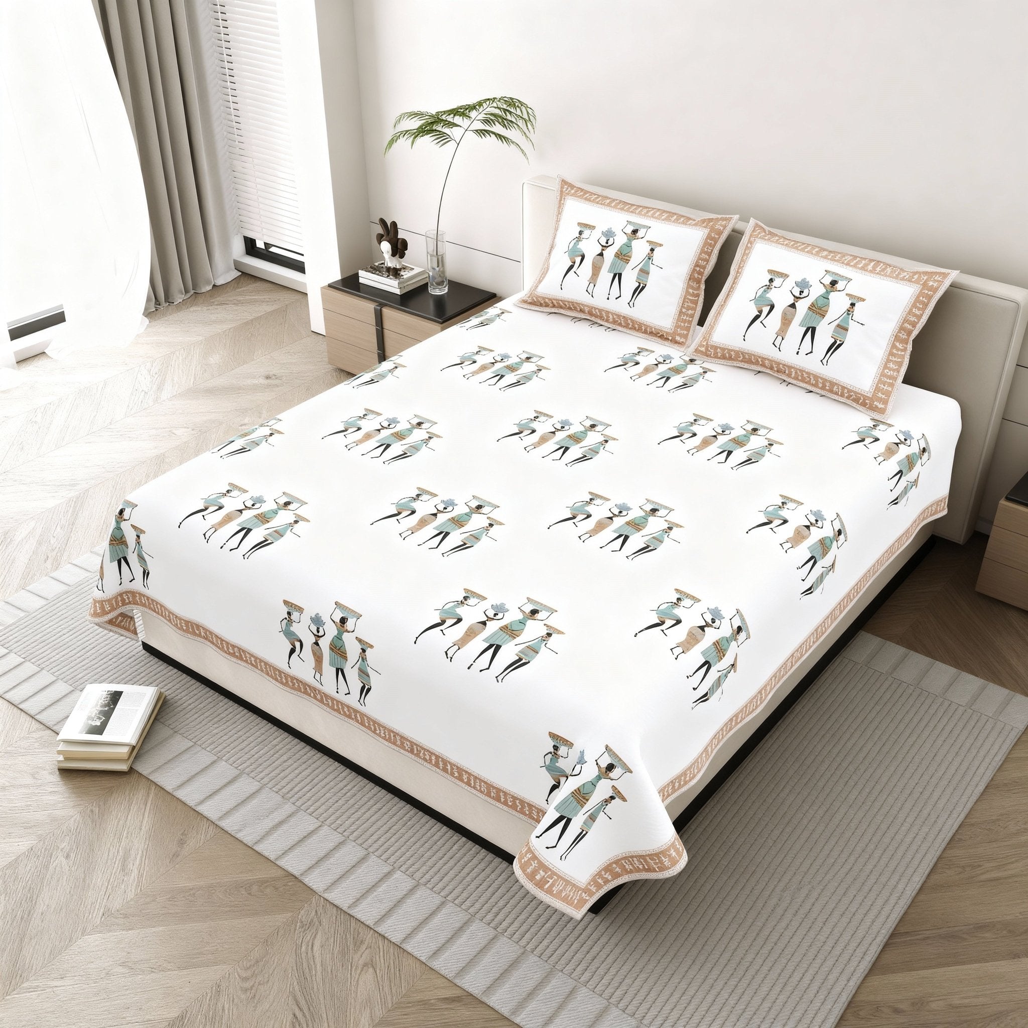 Raj Gharana Jaipur Cotton Bedsheet | 100% Pure Cotton | Premium Handblock Printed King Size Bed Sheet with Pillow Covers | Kalakriti Brown - Shopurneeds