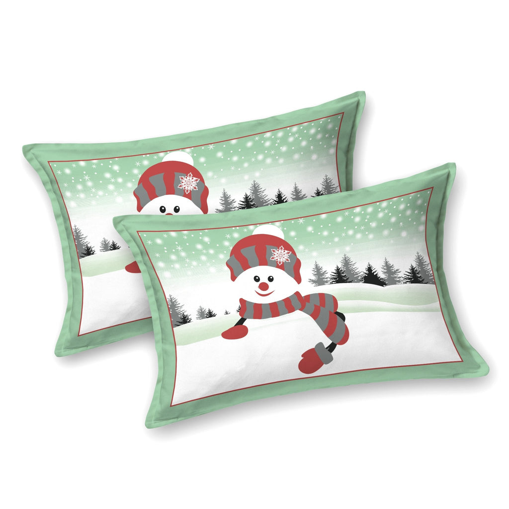 Raj Gharana Jaipur Cotton Bedsheet | 100% Pure Cotton | Premium Handblock Printed King Size Bed Sheet with Pillow Covers | Snowman Green - Shopurneeds