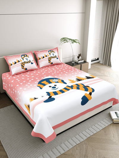 Raj Gharana Jaipur Cotton Bedsheet | 100% Pure Cotton | Premium Handblock Printed King Size Bed Sheet with Pillow Covers | Snowman Red - Shopurneeds